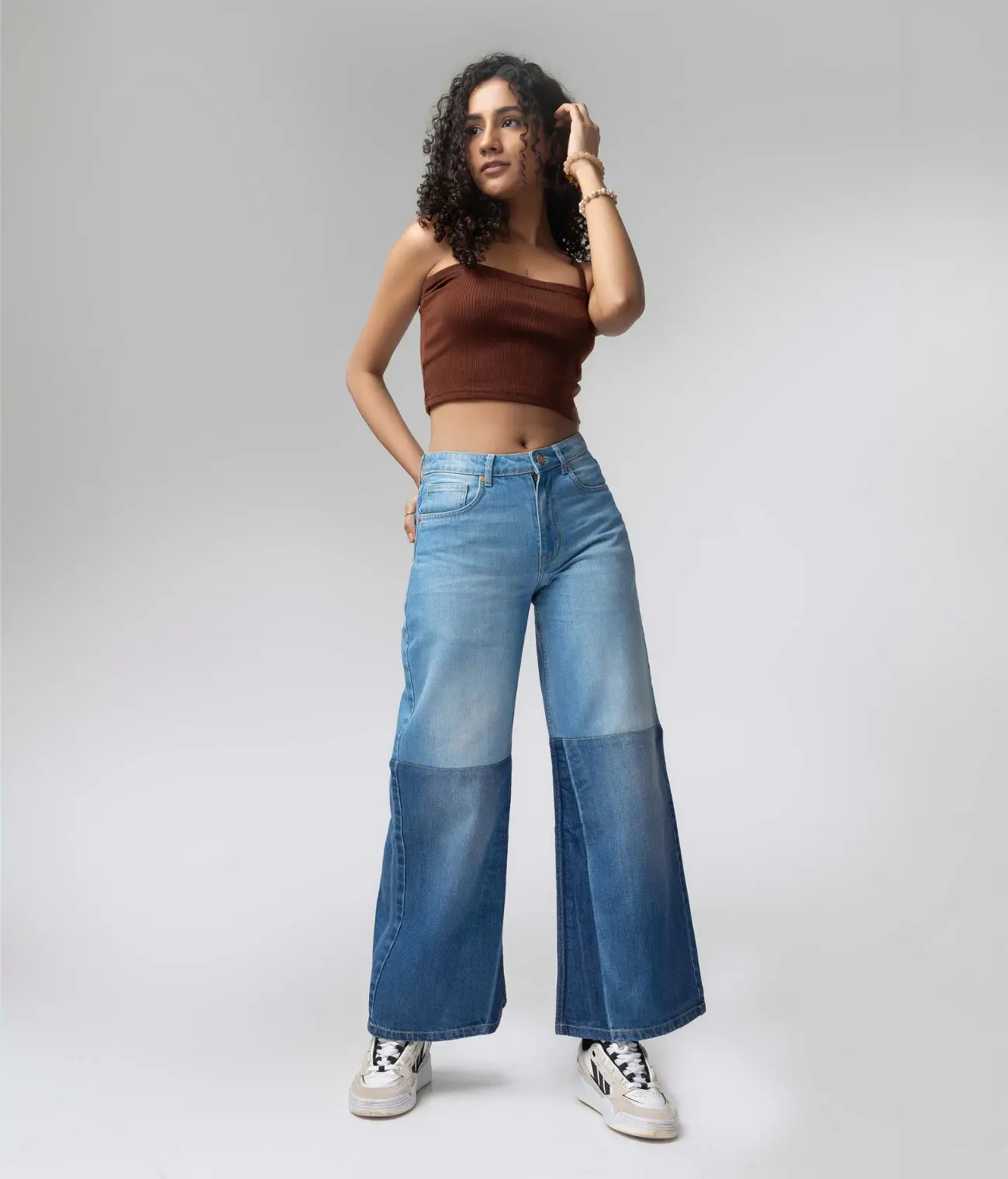 Wide Leg Knee Panel Jeans