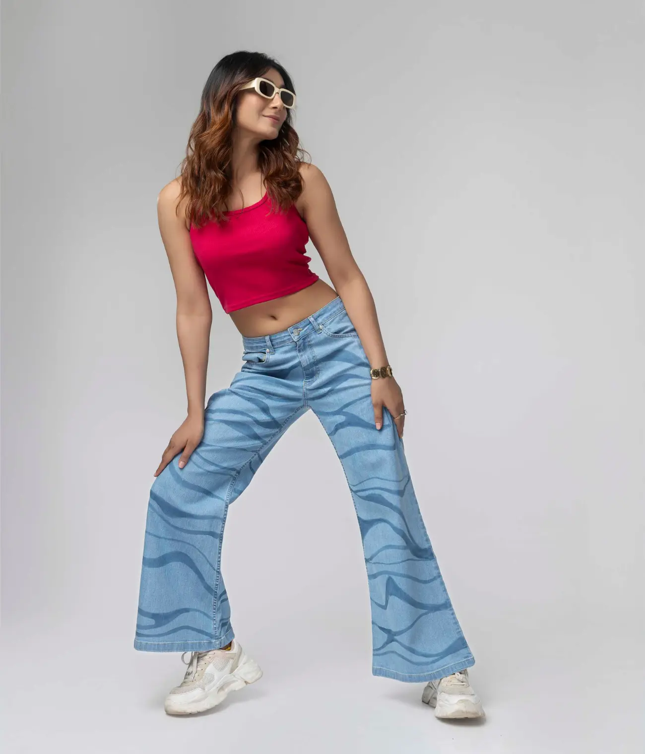Hand Brush Print Flare Jeans