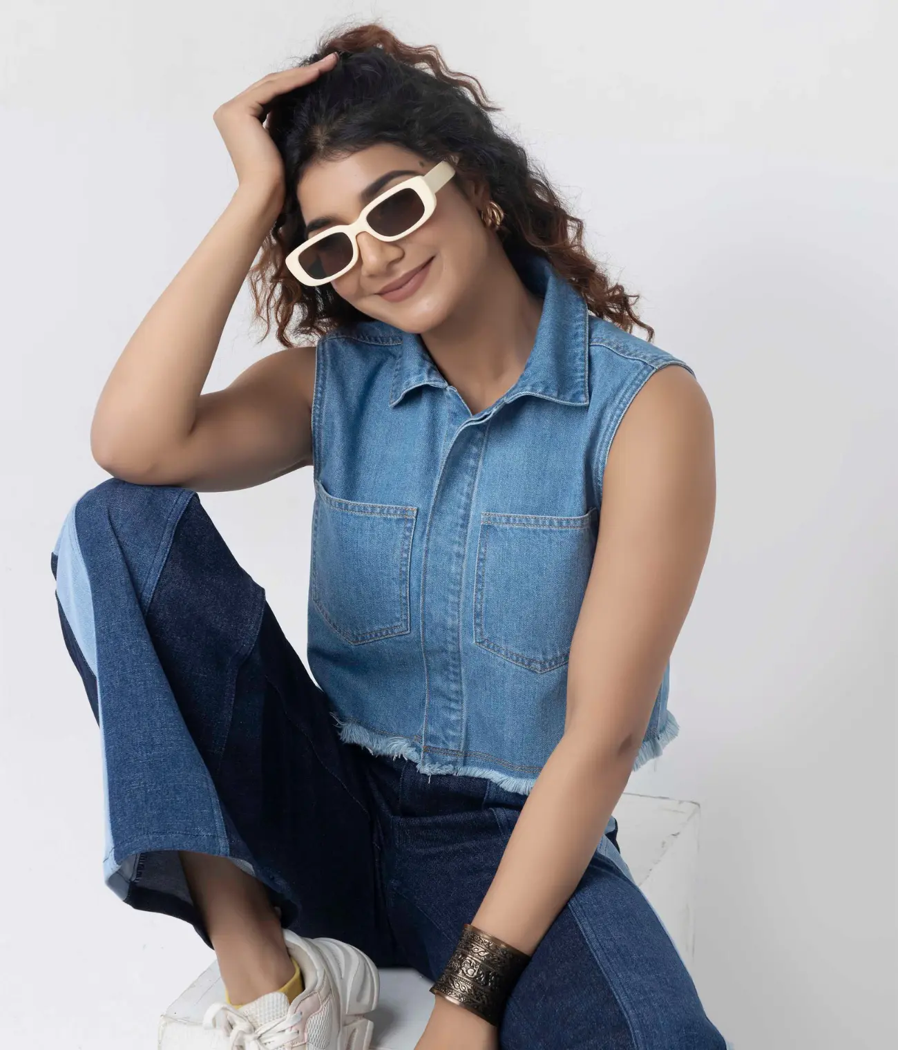 Denim Sleeveless Crop Top