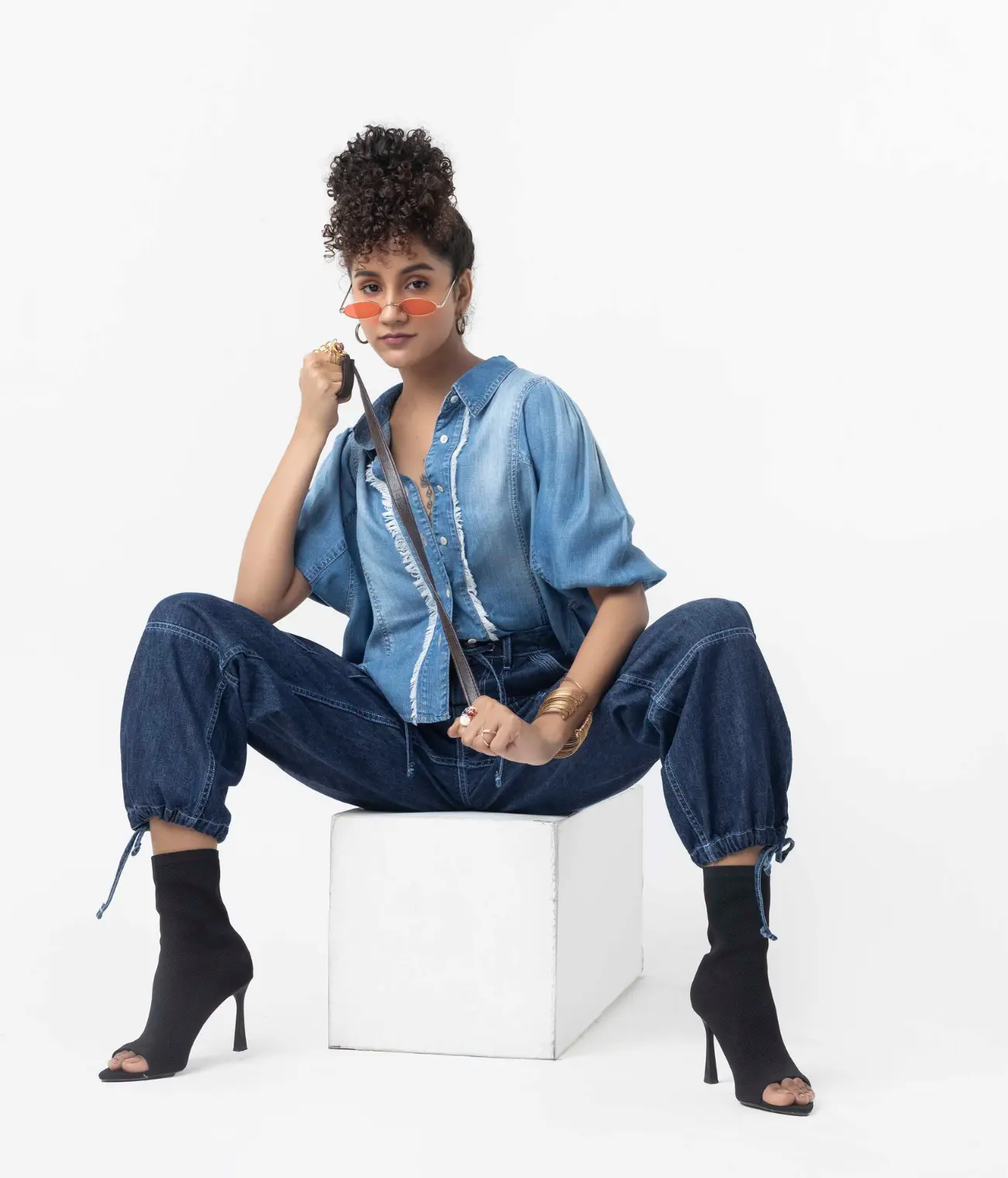 Denim Balloon Sleeve Top