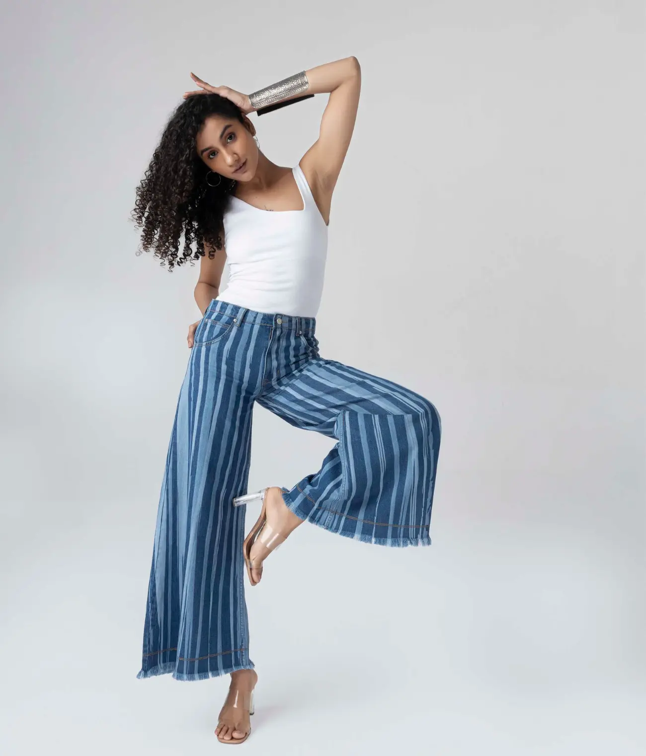 Wide Leg Lazer Print Jeans