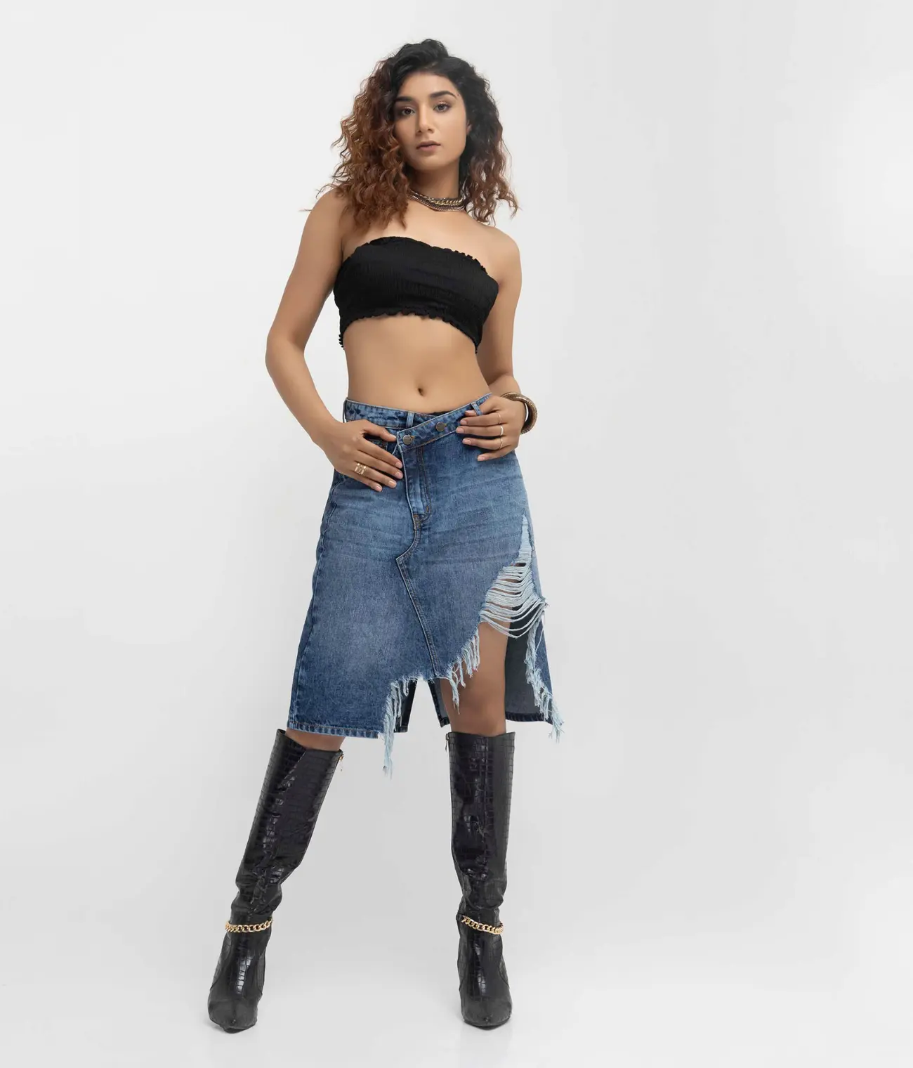 Heavy Distress Knee Lenght Skirt