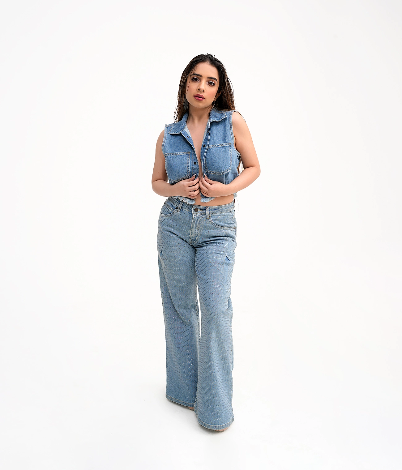 Rhinestone Wide leg Denim Jeans