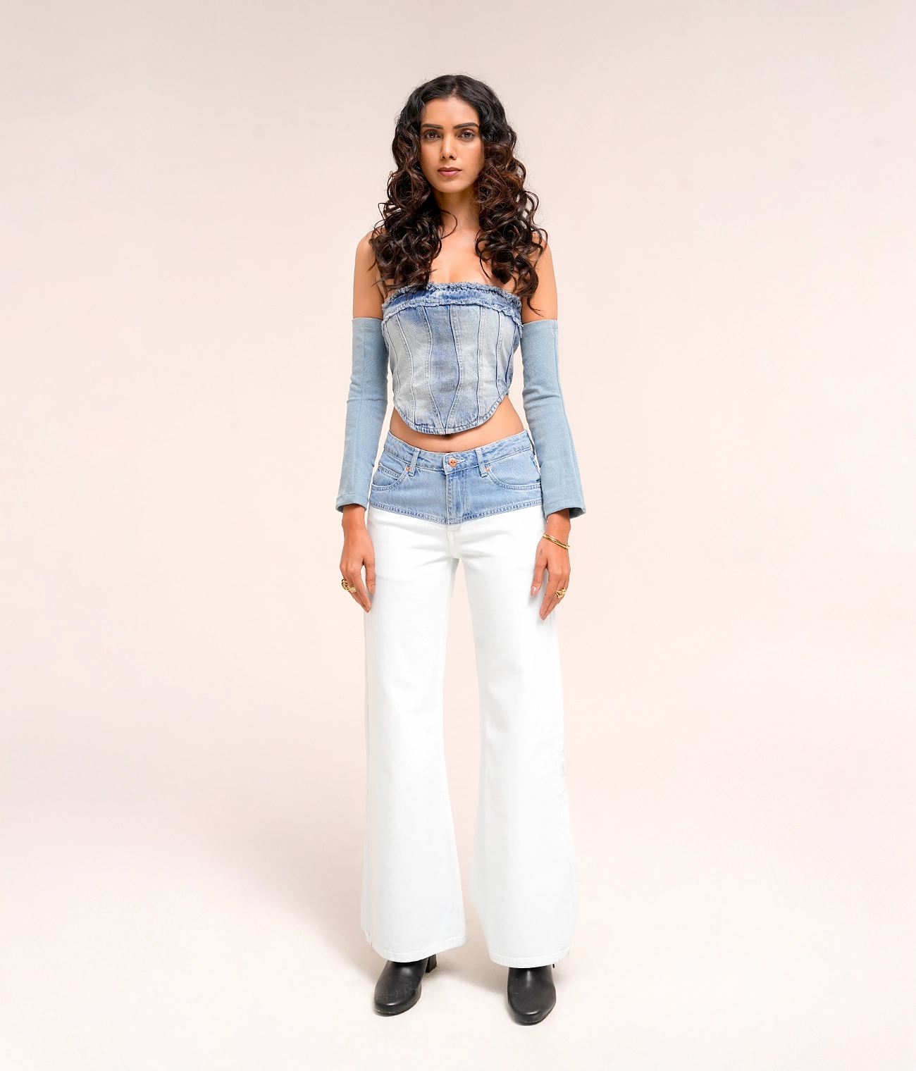 White Flared jeans with denim waistband