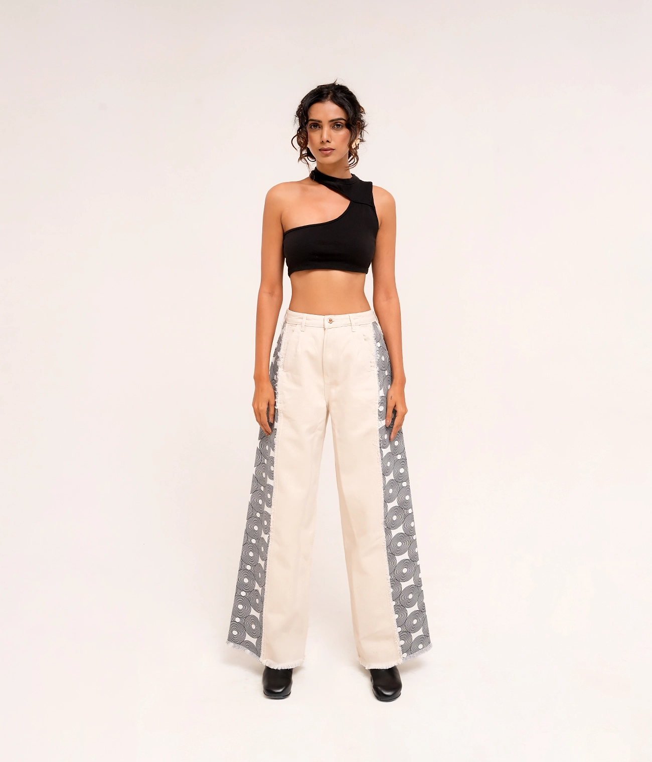 Beige Wide leg Panel Jeans