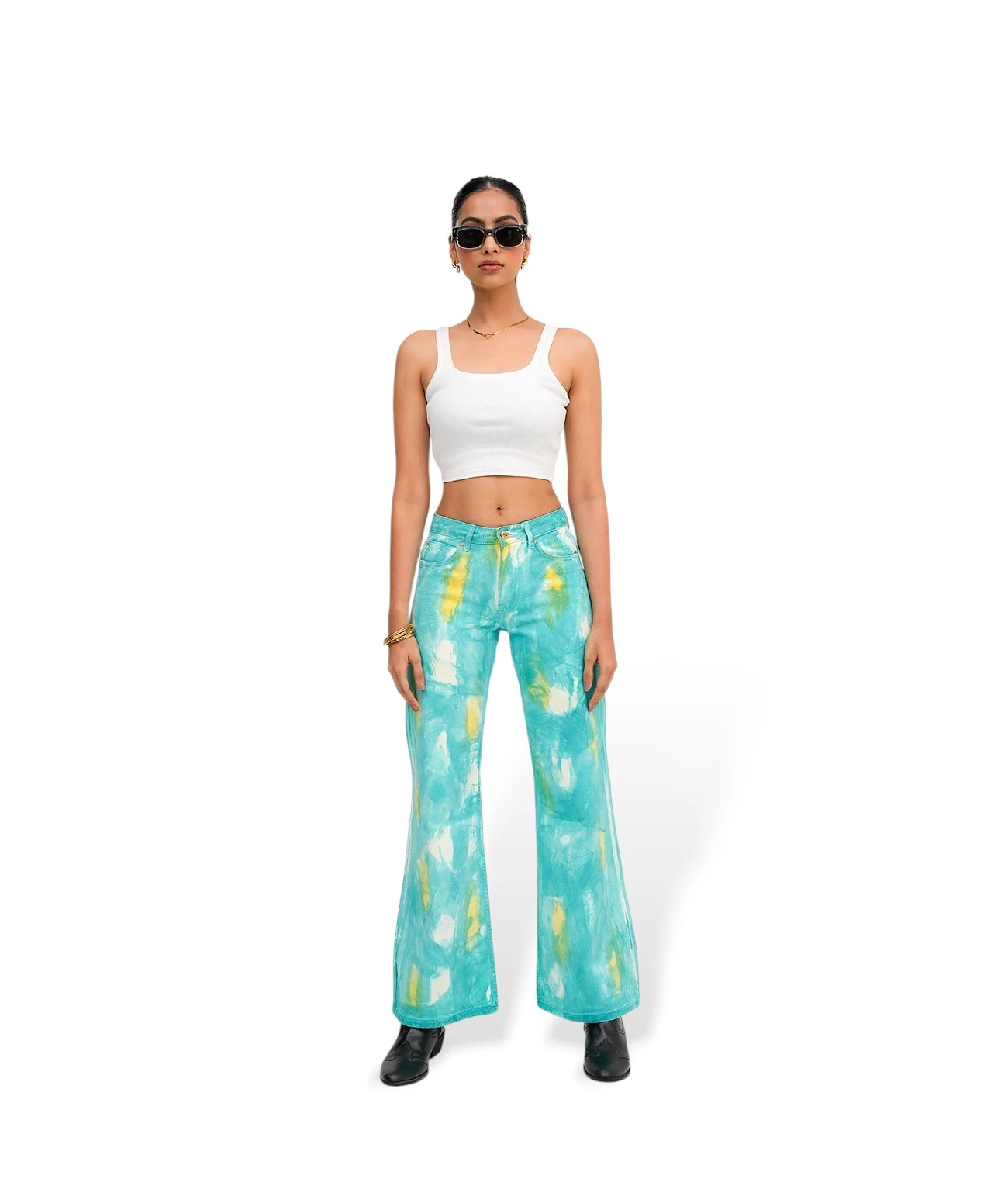 Turquoise tie dye Bootcut jeans