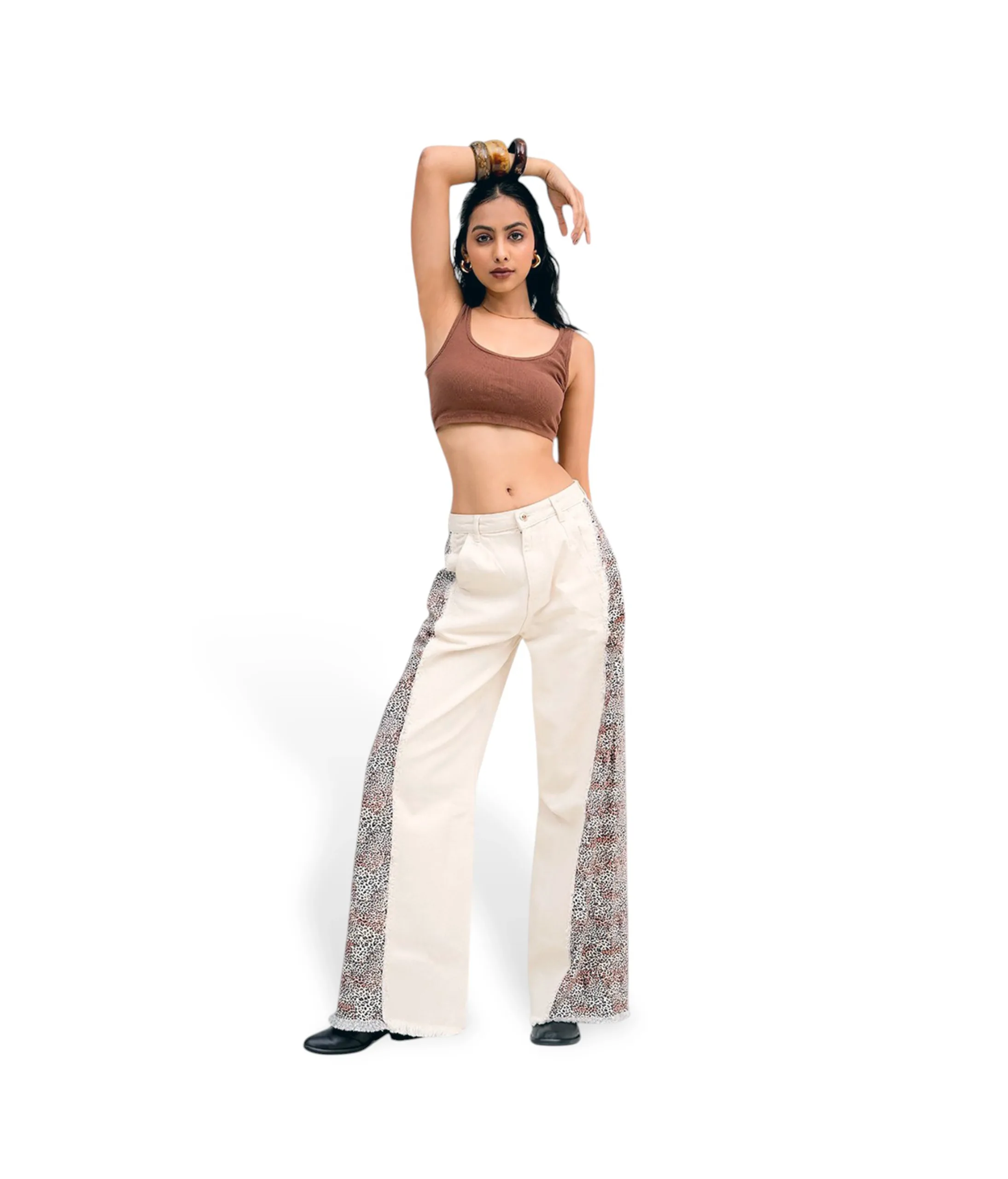 Off White Leopard  Wide Leg Jeans