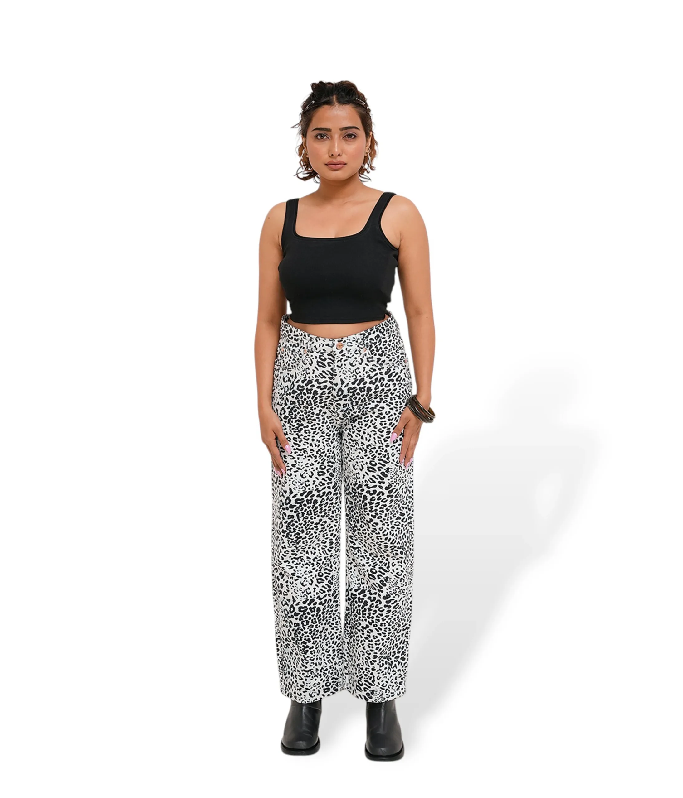 Zebra Print Denim Straight Fit Jeans